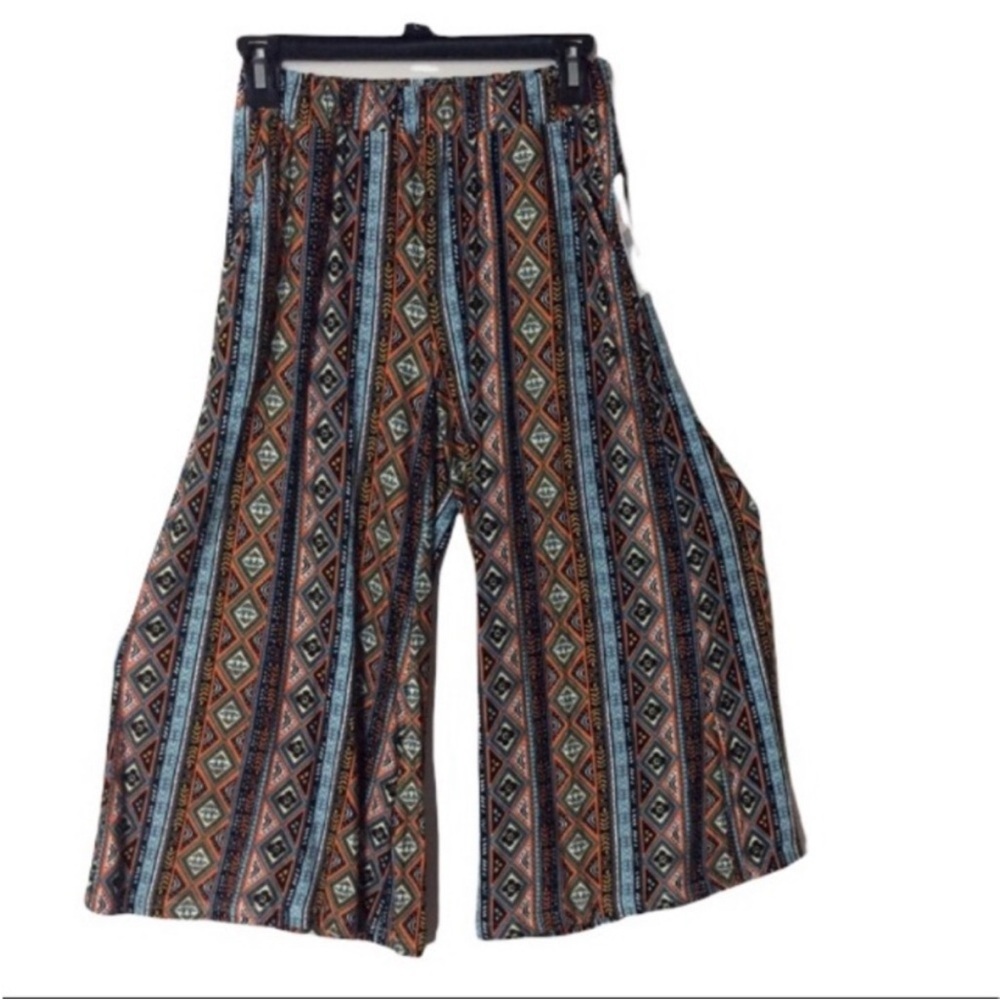 HANNAH Colorful Bohemian Aztec Tribal GEOMETRIC Pattern PALAZZO Pants Size SMALL